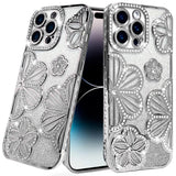 iPhone 14 Pro Max Silver Glitter Floral TPU Case