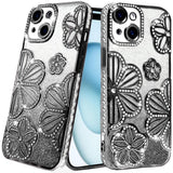 iPhone 15 Plus/iPhone 14 Plus Black Glitter Floral TPU Case