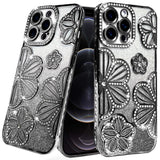 iPhone 12 Pro Max Black Glitter Floral TPU Case
