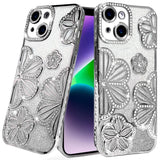 iPhone 13/14 Silver Glitter Floral TPU Case