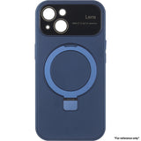 Iphone 15 Pro Max Large Glass Window + Lotus Leaf Bracket Solid Color Case Blue - CellularPort
