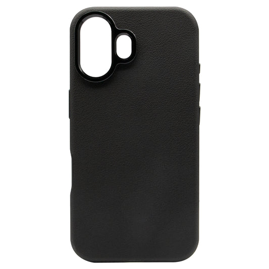 iPhone 16 Luxury Vegan Soft Premium PU Leather with Metal Camera Case Black