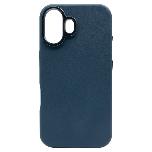 iPhone 16 Luxury Vegan Soft Premium PU Leather with Metal Camera Case Blue