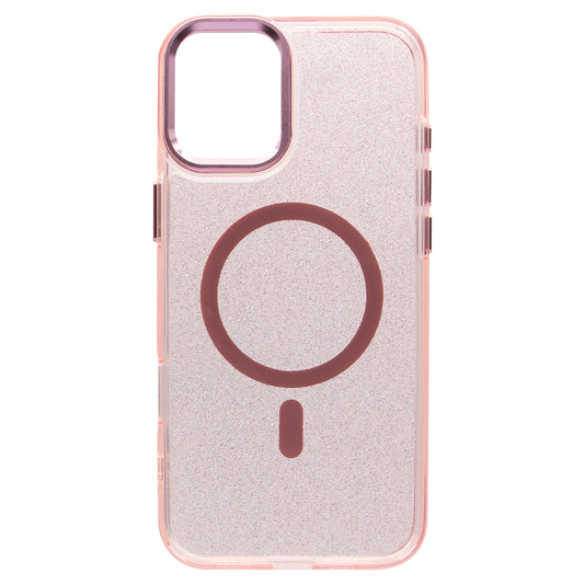 iPhone 16 Bling Shiny Magnetic TPU+PC Clear Case With Lens Bracket Camera Stand Glitter Pink