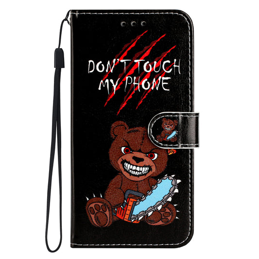 IPhone 15 Pro Flip PU Leather Wallet 3D Print Bear With Wrist Strap Case