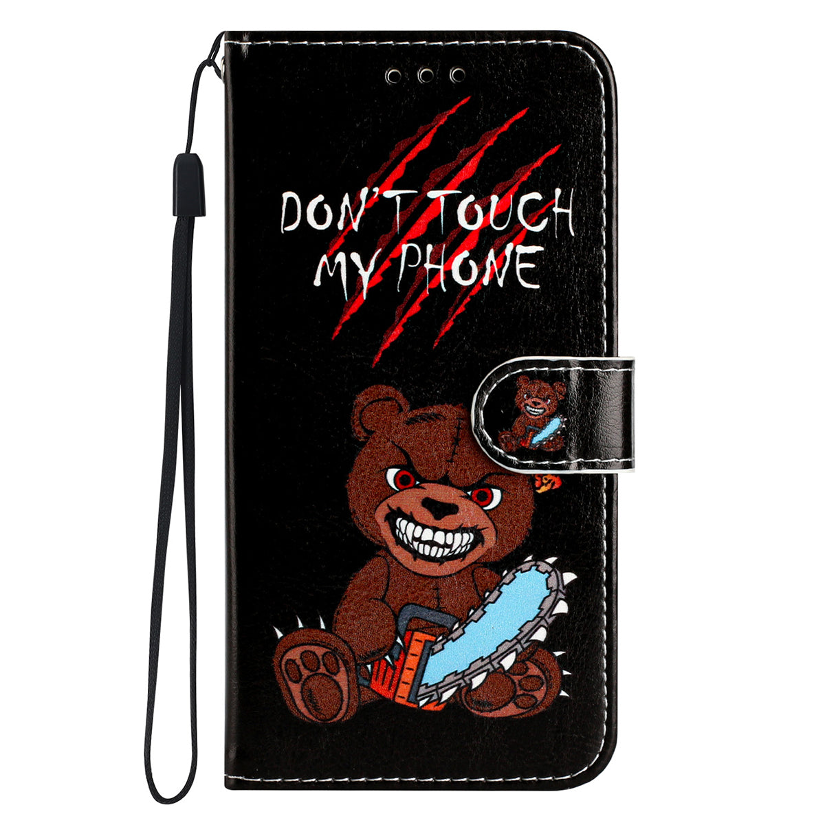 Samsung S24 Ultra Flip PU Leather Wallet 3D Print Bear With Wrist Strap Case