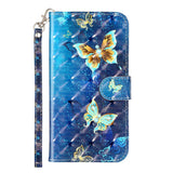 Samsung S24 Ultra Flip PU Leather Wallet 3D Print Butterfly With Wrist Strap Case Blue - CellularPort