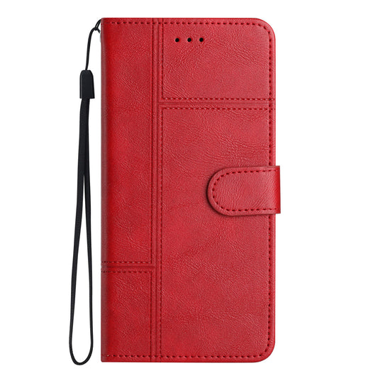 IPhone 15 Pro Max Flip Book PU Leather Wallet ShockProof Cowhide Texture With Wrist Strap Case Red - CellularPort