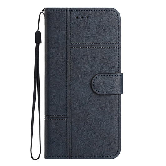 IPhone 15 Pro Max Flip Book PU Leather Wallet ShockProof Cowhide Texture With Wrist Strap Case Blue - CellularPort