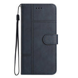 IPhone 15 Pro Max Flip Book PU Leather Wallet ShockProof Cowhide Texture With Wrist Strap Case Blue - CellularPort