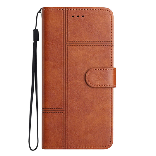 Samsung S24 Ultra Flip Book PU Leather Wallet ShockProof Cowhide Texture With Wrist Strap Case Brown