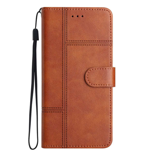 Samsung S24 Ultra Flip Book PU Leather Wallet ShockProof Cowhide Texture With Wrist Strap Case Brown - CellularPort