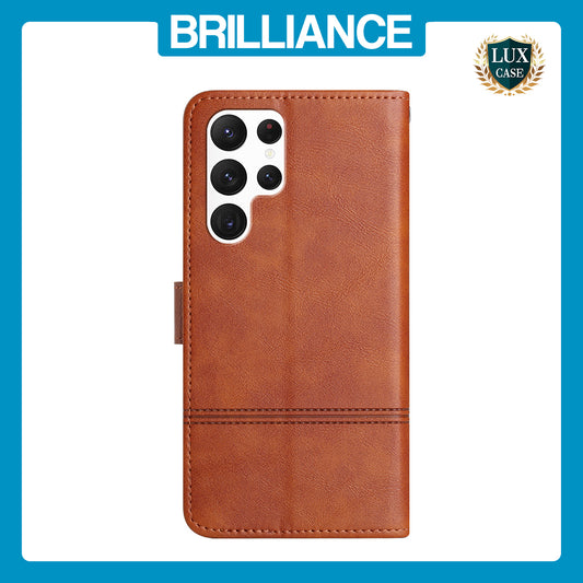 Samsung S23 Ultra Brown Cowhide Wallet Case