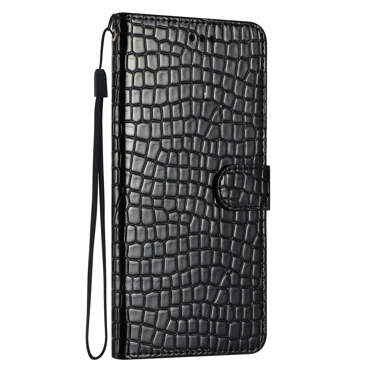 Samsung S24 Ultra Flip PU Leather Wallet Crocodile Print Card Pockets With Wrist Strap Case Black