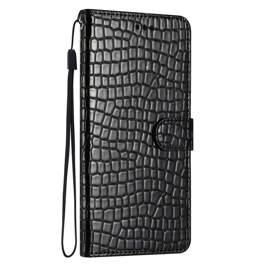 Samsung S24 Ultra Flip PU Leather Wallet Crocodile Print Card Pockets With Wrist Strap Case Black - CellularPort