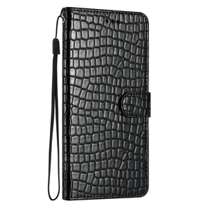 iPhone 15 Pro Max Flip PU Leather Wallet Crocodile Print Card Pockets With Wrist Strap Case Black