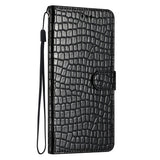 IPhone 15 Pro Max Flip PU Leather Wallet Crocodile Print Card Pockets With Wrist Strap Case Black - CellularPort