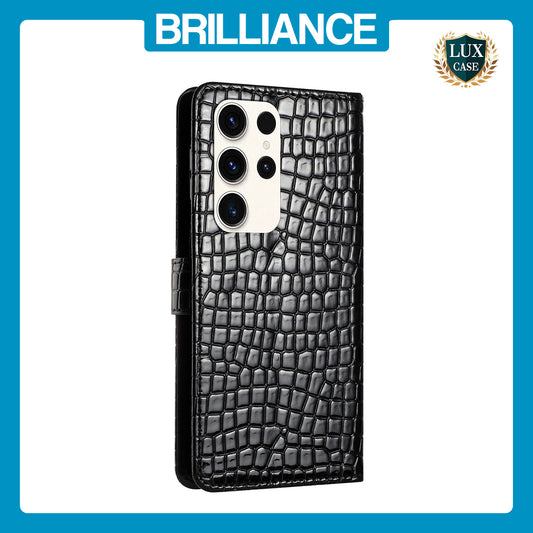 Samsung S23 Ultra Black Crocodile Wallet Case