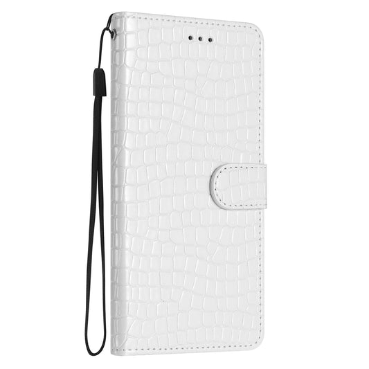 Samsung S24 Ultra Flip PU Leather Wallet Crocodile Print Card Pockets With Wrist Strap Case White