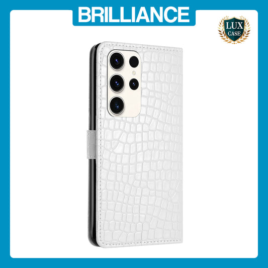 Samsung S23 Ultra White Crocodile Wallet Case