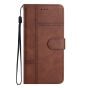 IPhone 15 Pro Max Flip PU Leather Wallet ShockProof Imprinted Cowhide Texture With Wrist Strap Case Dark Brown