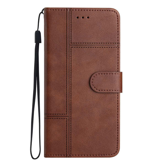 Samsung S24 Ultra Flip PU Leather Wallet ShockProof Imprinted Cowhide Texture With Wrist Strap Case Dark Brown - CellularPort