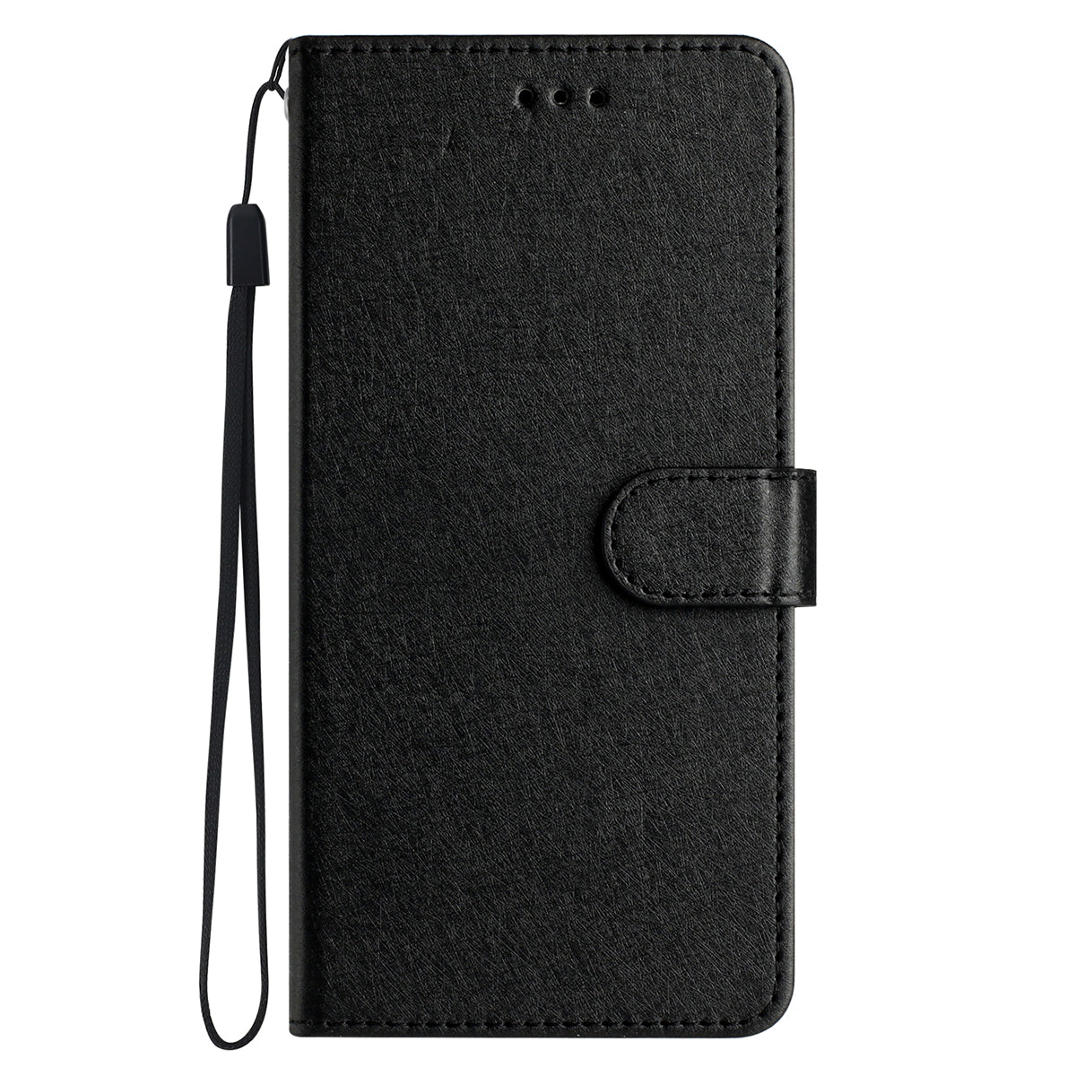 IPhone 15 Pro Flip PU Leather Wallet Silk Print Card Pockets With Wrist Strap Case Black