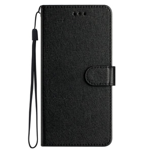 iPhone 15 Pro Max Flip PU Leather Wallet Silk Print Card Pockets With Wrist Strap Case Black