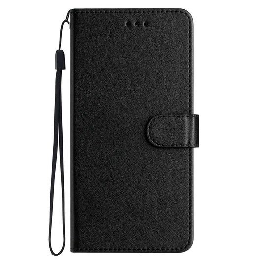 Samsung S24 Ultra Flip PU Leather Wallet Silk Print Card Pockets With Wrist Strap Case Black - CellularPort