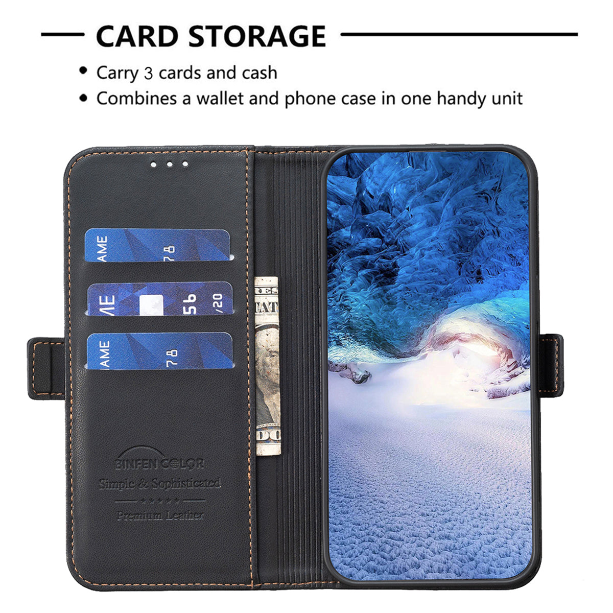 Samsung S24 Ultra Flip Book PU Leather Wallet Holder & Stand with Card Pockets Case Black