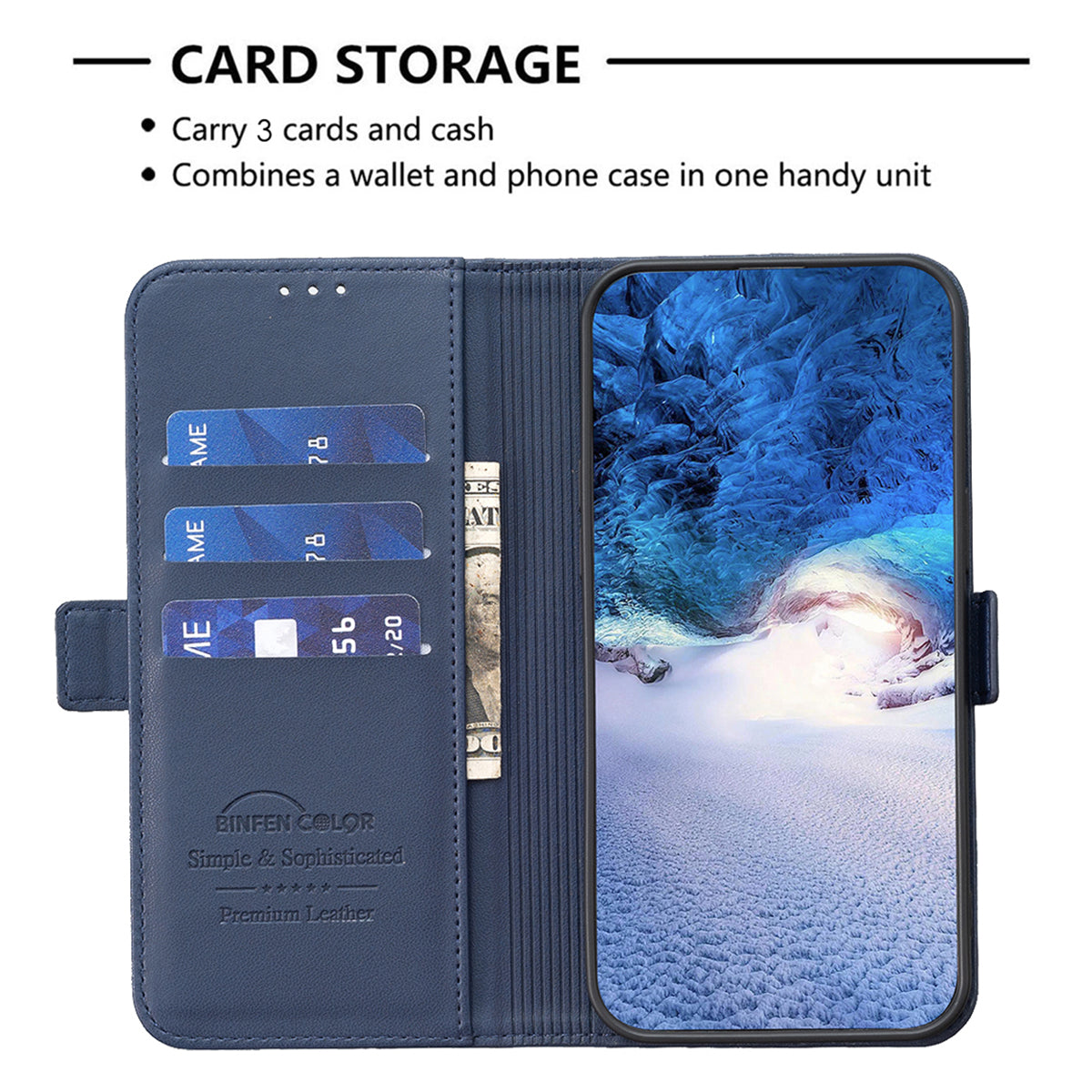 Samsung S24 Ultra Flip Book PU Leather Wallet Holder & Stand with Card Pockets Case Blue