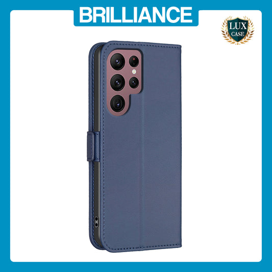 Samsung S22 Ultra Blue Leather Wallet Case