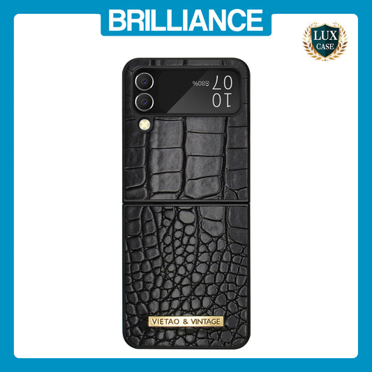 Samsung Flip4  Crocodile Leather Case Black