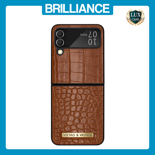 Samsung Flip4  Crocodile Leather Case Brown