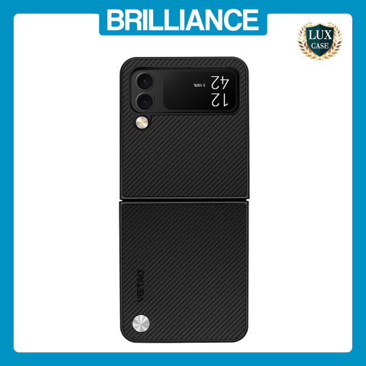 Samsung Flip3 Carbon Fiber Leather Case Black