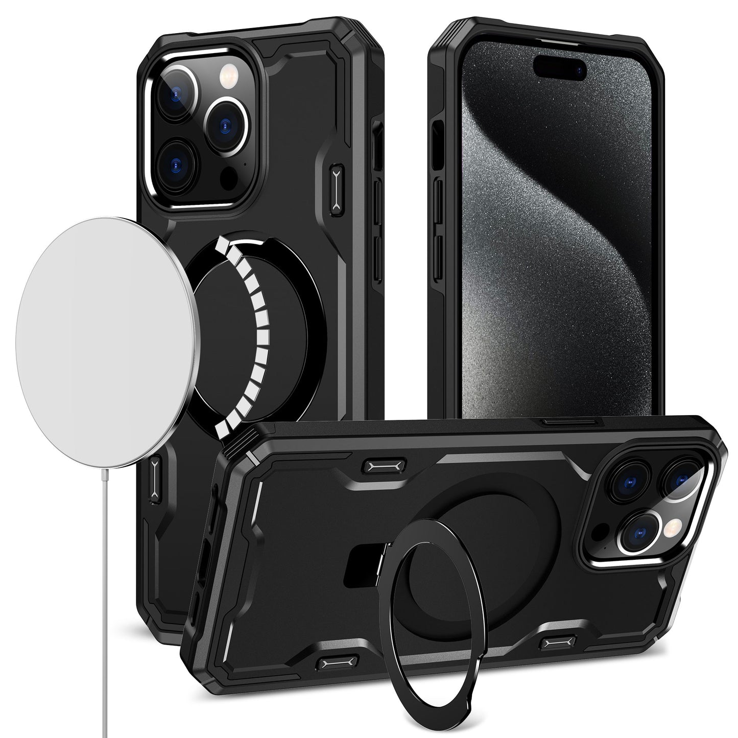 iPhone 15 Plus/iPhone 14 Plus Black Magnetic Tough Hybrid Case