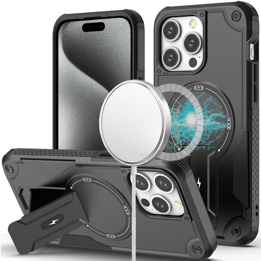 iPhone 15 Pro Max Black Sturdy Kickstand Case