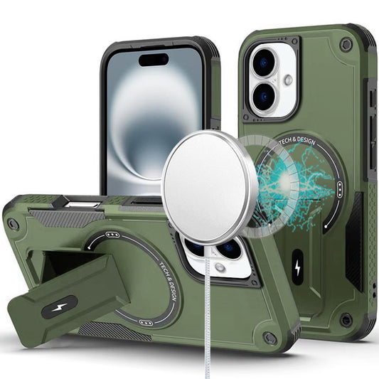 iPhone 16 Plus 6.7 - Sturdy Kickstand Magnetic Hybrid Case - Midnight Green