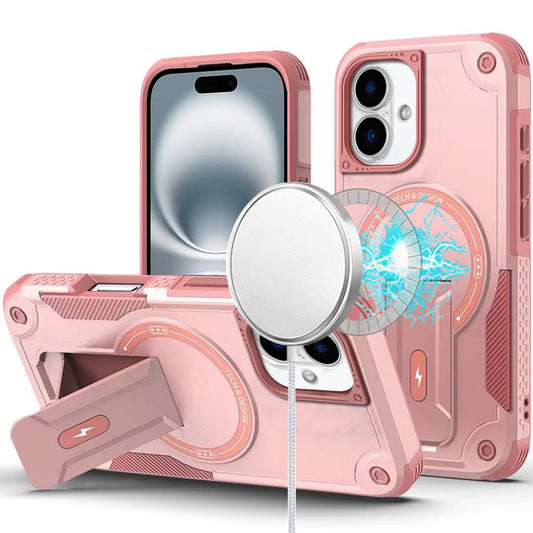 iPhone 16 Plus 6.7 - Sturdy Kickstand Magnetic Hybrid Case - Pink