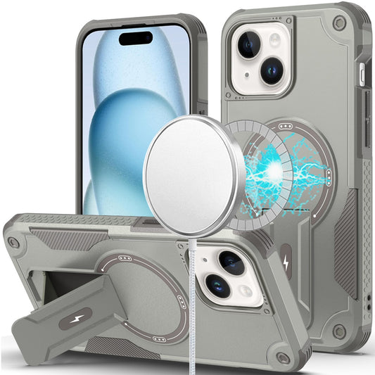 iPhone 15 Grey Bracket Kickstand Hybrid Case