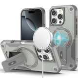 iPhone 16 Pro 6.3 - Sturdy Kickstand Magnetic Hybrid Case - Grey
