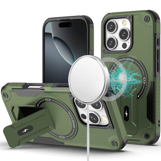 iPhone 16 Pro 6.3 - Sturdy Kickstand Magnetic Hybrid Case - Midnight Green