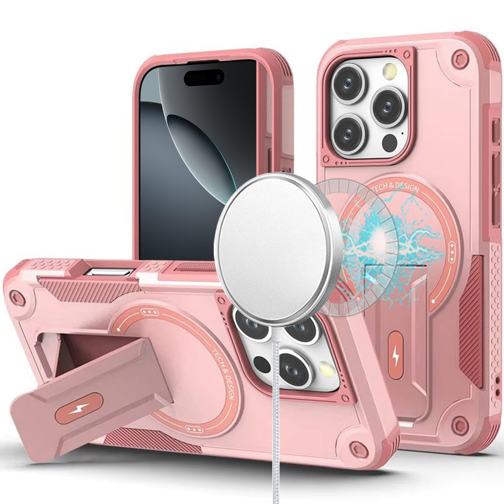 iPhone 16 Pro 6.3 - Sturdy Kickstand Magnetic Hybrid Case - Pink