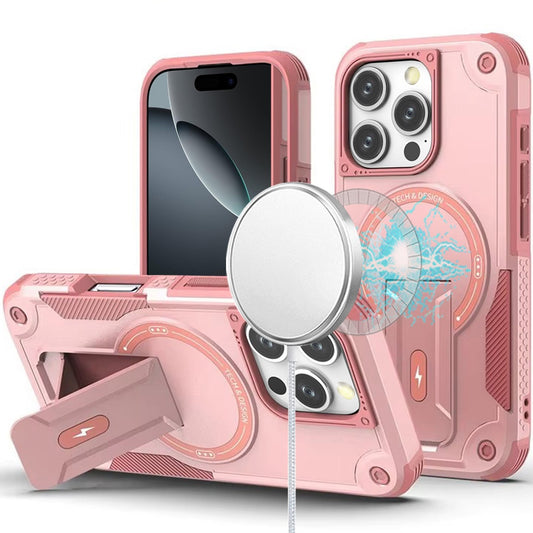 iPhone 16 Pro 6.3 - Sturdy Kickstand Magnetic Hybrid Case - Pink