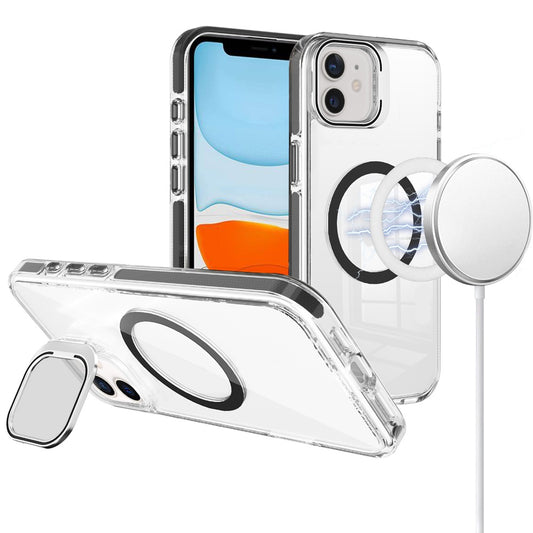 iPhone 11 Black Magnetic Circle Metallic Stand Case