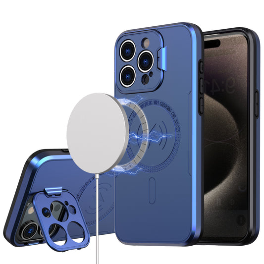 iPhone 11 Blue Magnetic Ring Stand Matte Hybrid Case