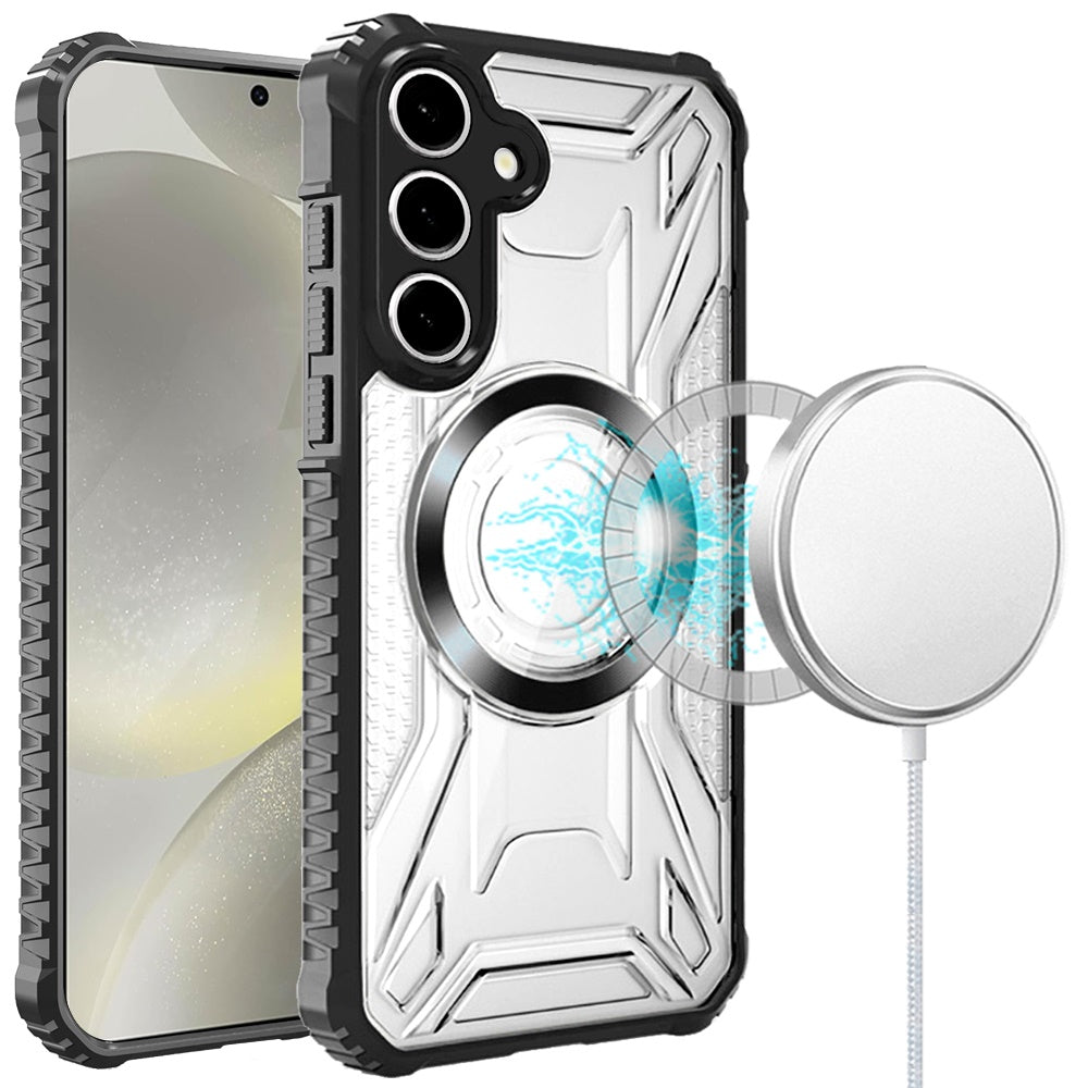 Samsung S25/S24 Black CD Pattern Magnetic Circle Hybrid Case