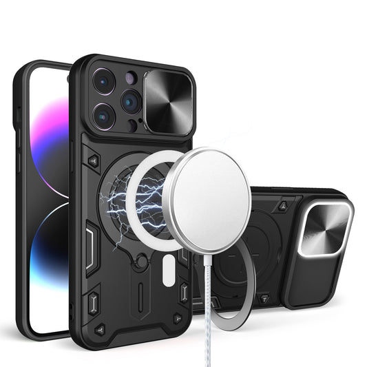 iPhone 15 Plus Black Magnetic Ring Stand Hybrid Case