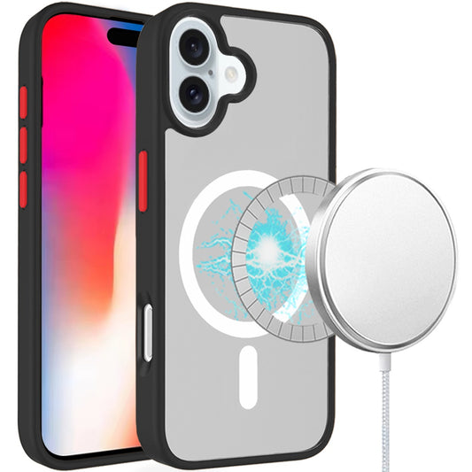 iPhone 16 6.1 - Magnetic Circle Colorful Buttons Hybrid Case - Black