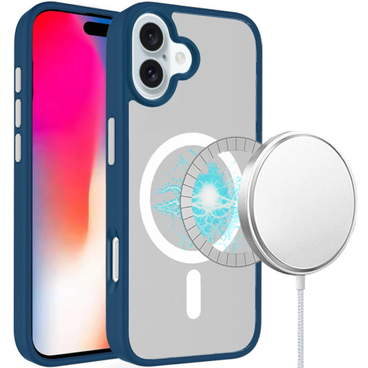 iPhone 16 6.1 - Magnetic Circle Colorful Buttons Hybrid Case - Blue